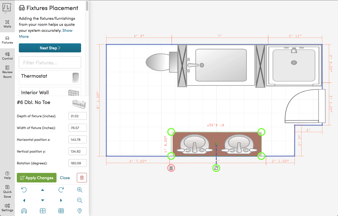Step 3: Place fixtures and thermostat in the design tool